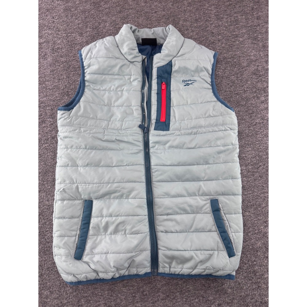 Reebok Boys Grey Navy Puffer Vest Quilted Full Zip Size 11-12Y
